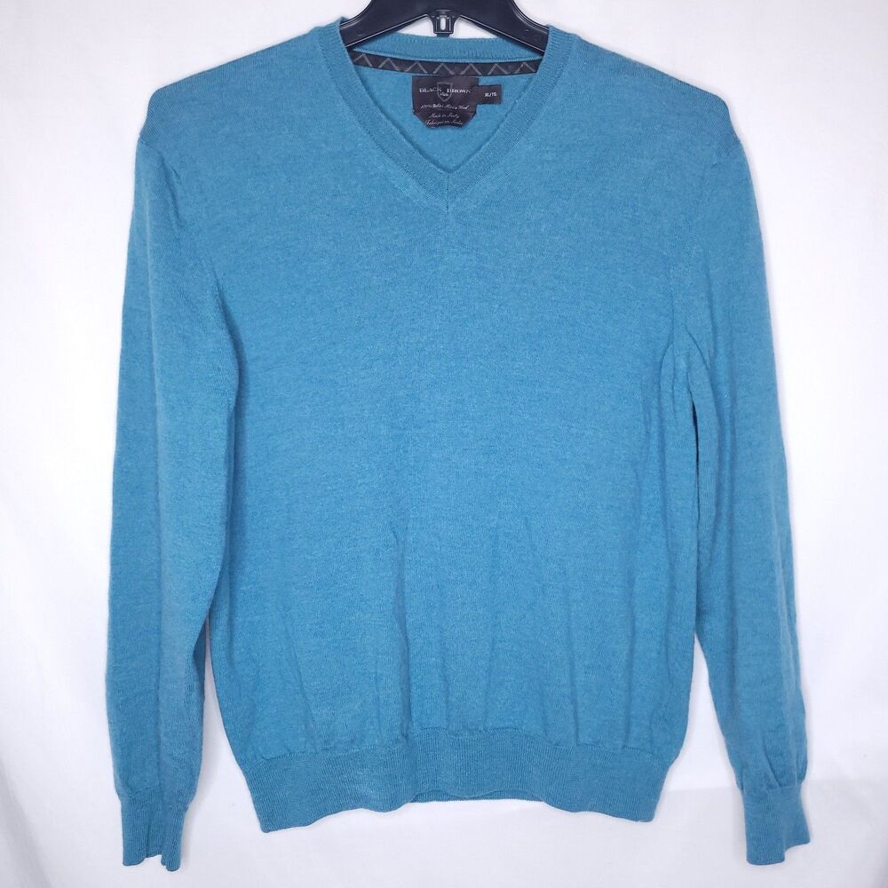 Black Brown 1826 Merino Wool Sweater Mens XL Teal V Neck